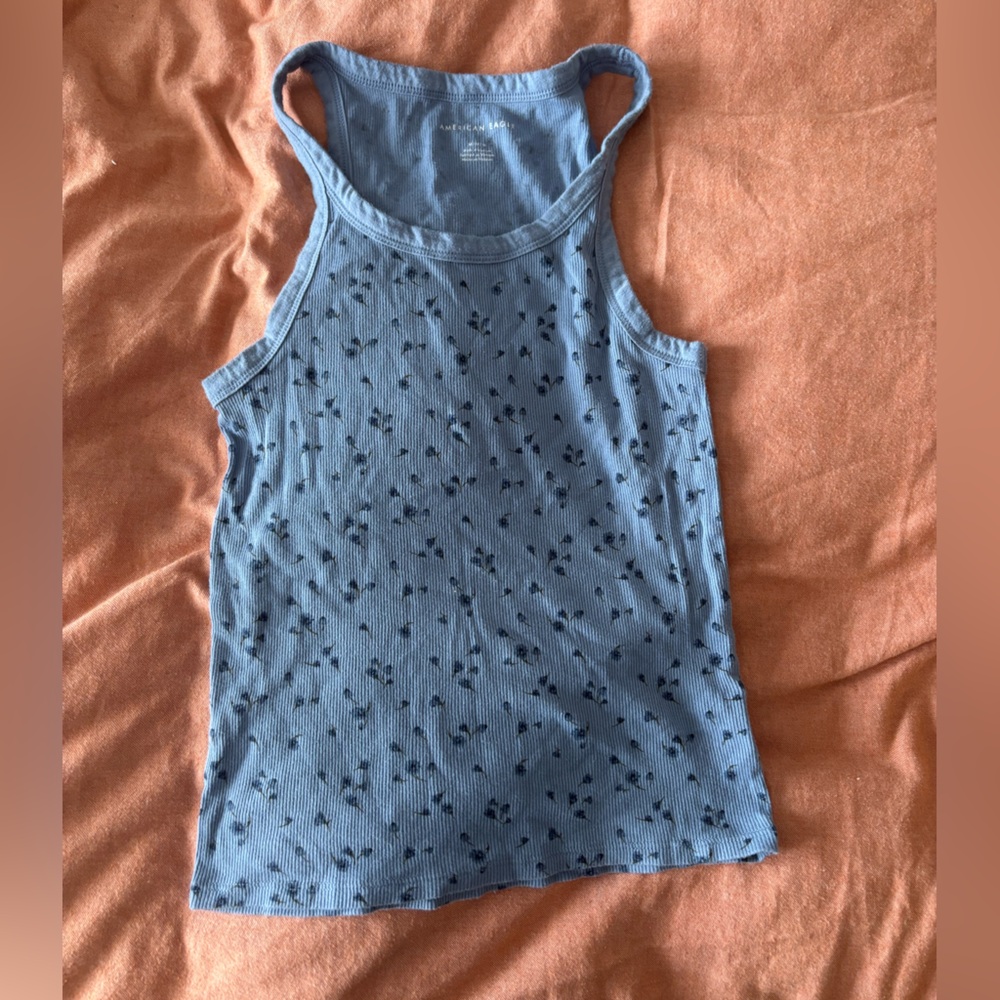American Eagle Ditsy Floral Blue Cropped Tank Top